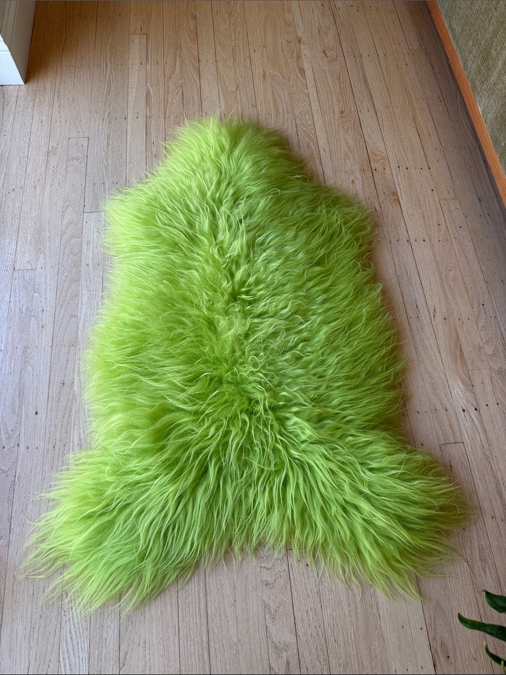 Vibrant Lime Green Long-Pile Sheepskin Rug